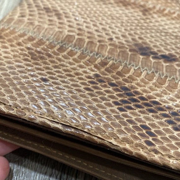 JASMIN VTG Snakeskin Brown Leather Snap Clutch - Picture 5 of 11